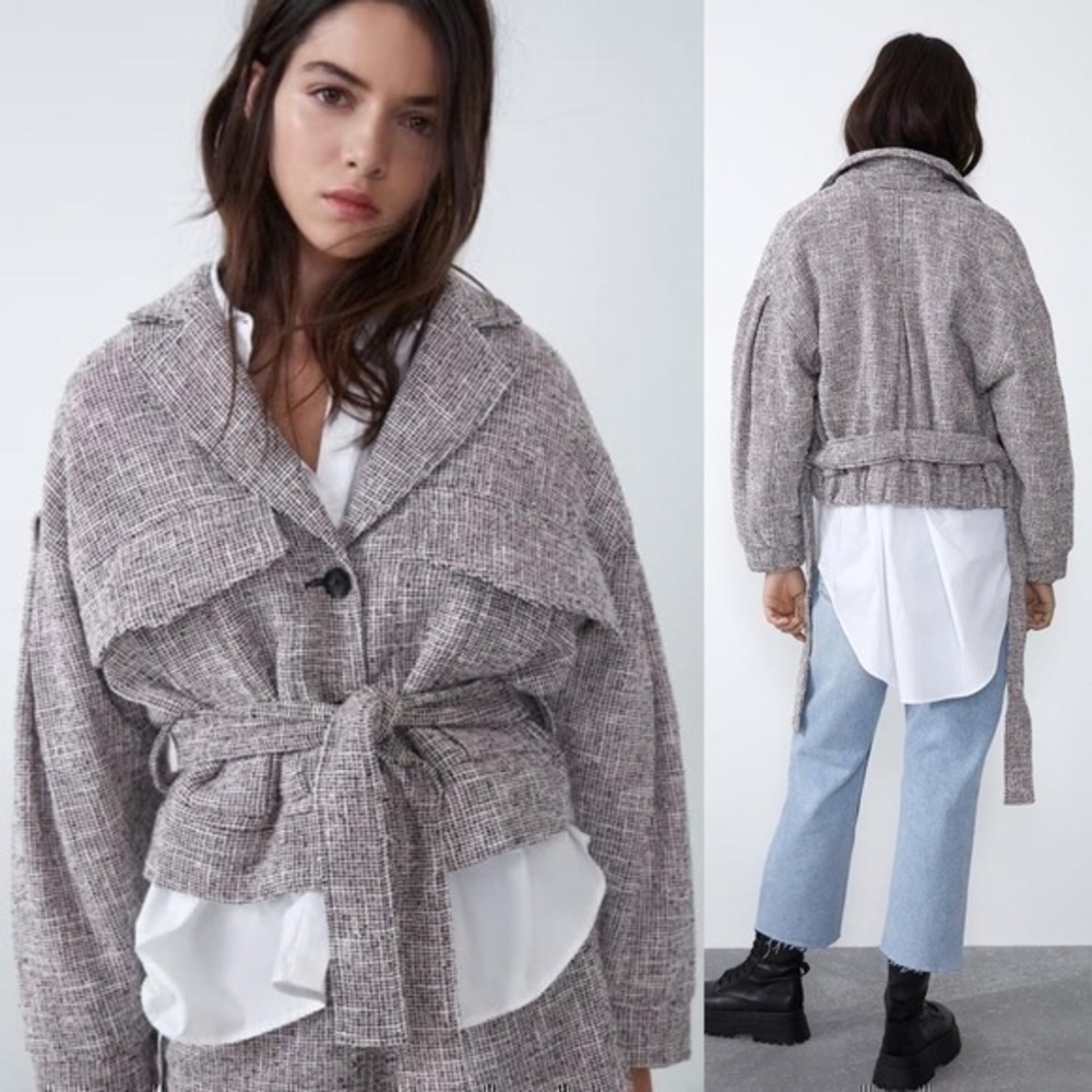 Zara Tweed Jacket with Pleat Shoulder